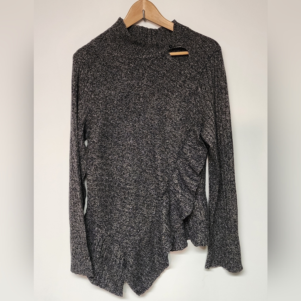 NWT Anthropologie Knitted&Knotted Cascading Ruffle Sweater In Heathered Dark Nav - Picture 3 of 14
